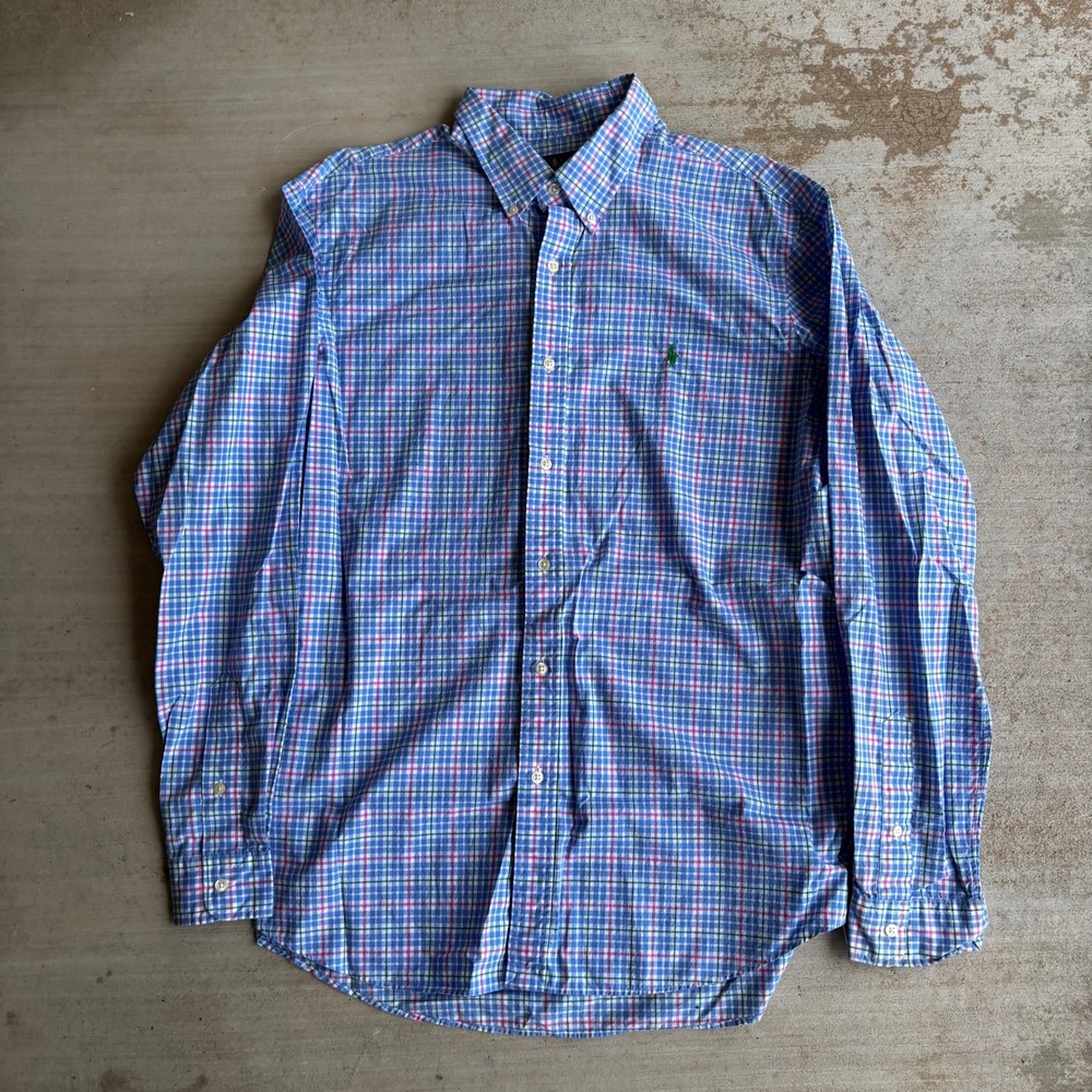 Ralph Lauren Mens XL Multicolor Plaid Cotton Stretch Button Down Shirt Blue Pink